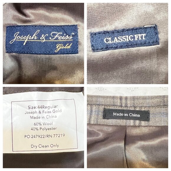 Joseph & Feiss Gold Mens Plaid Blazer Classic Fit 44R Wool Blend Gray Career - Picture 11 of 16